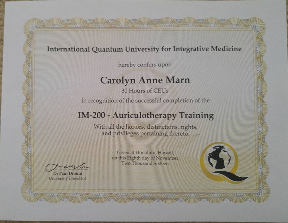 Auriculotherapy Training Certificate from Quantum University